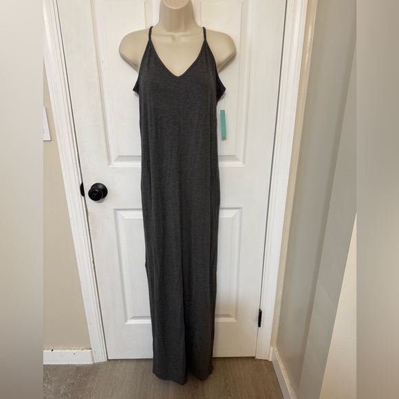 NWT Abound Dark Gray Sleeveless V-Neck Maxi Dress Soft Stretch Lounge S - Picture 4 of 6